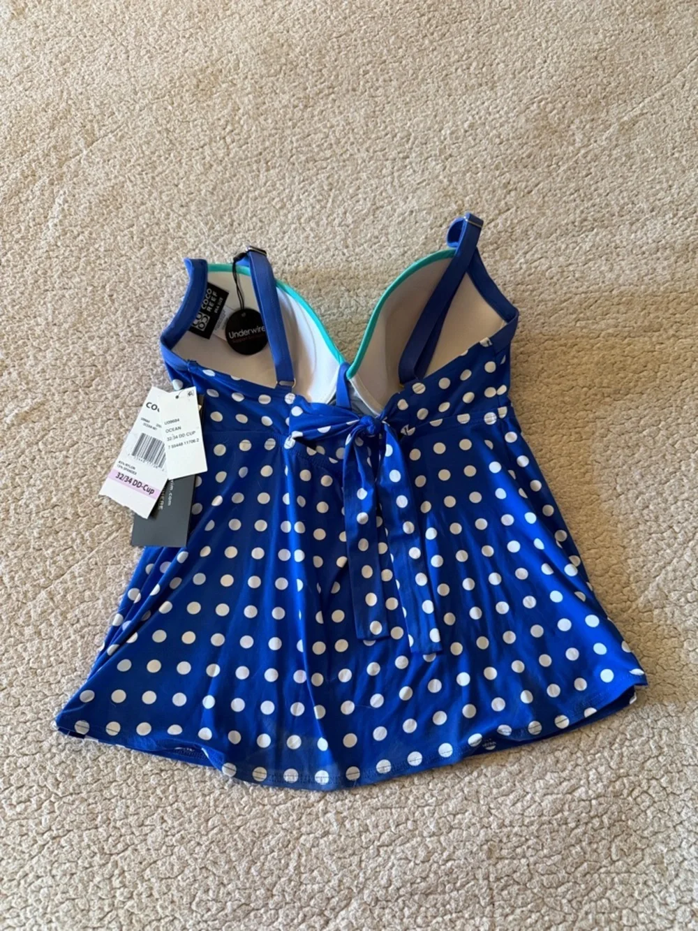 Coco Reef Blue Aqua Ombre Polka Dot Tankini Top New